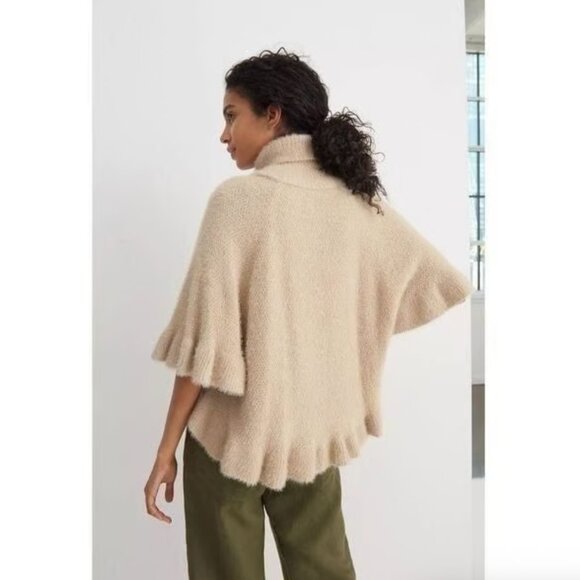By Anthropologie Ruffled Fuzzy Turtleneck Poncho Sweater One Size - Picture 1 of 5